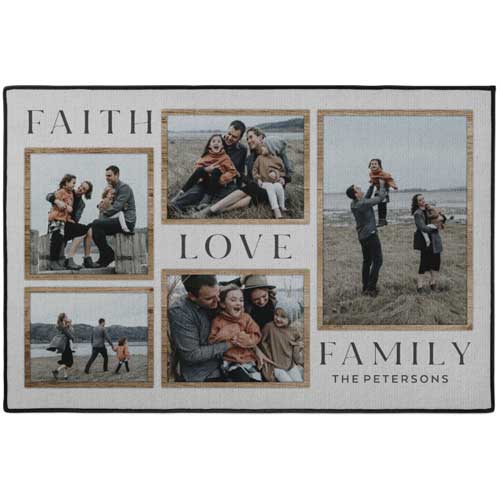 Faith Love Family Sentiments Door Mat, Gray