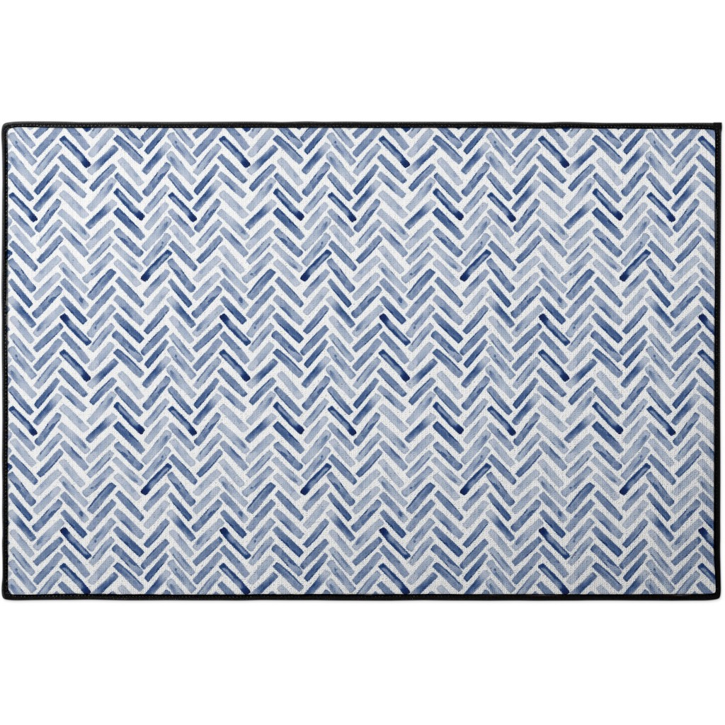 inidgo blue painted chevron herringbone door mat
