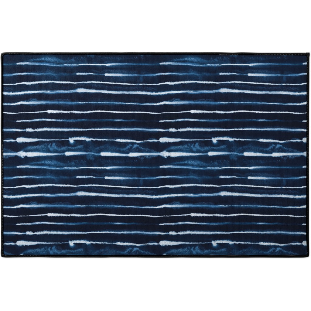 Ikat Watercolor Stripes - Navy Door Mat, Blue