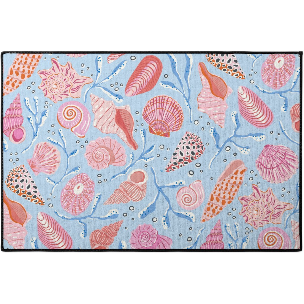 Seashells - Pink on Blue Door Mat, Blue