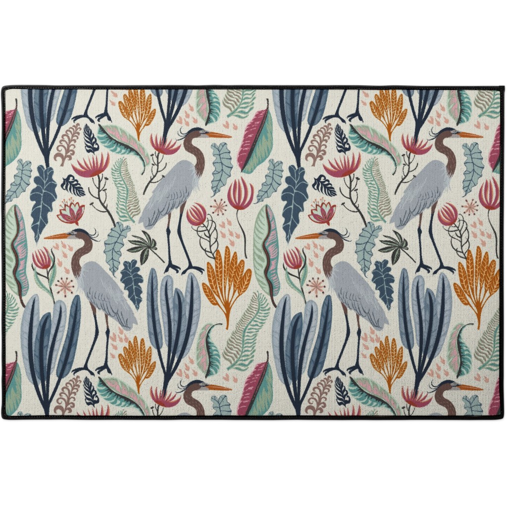 Heron and Plants - Multi Door Mat, Multicolor