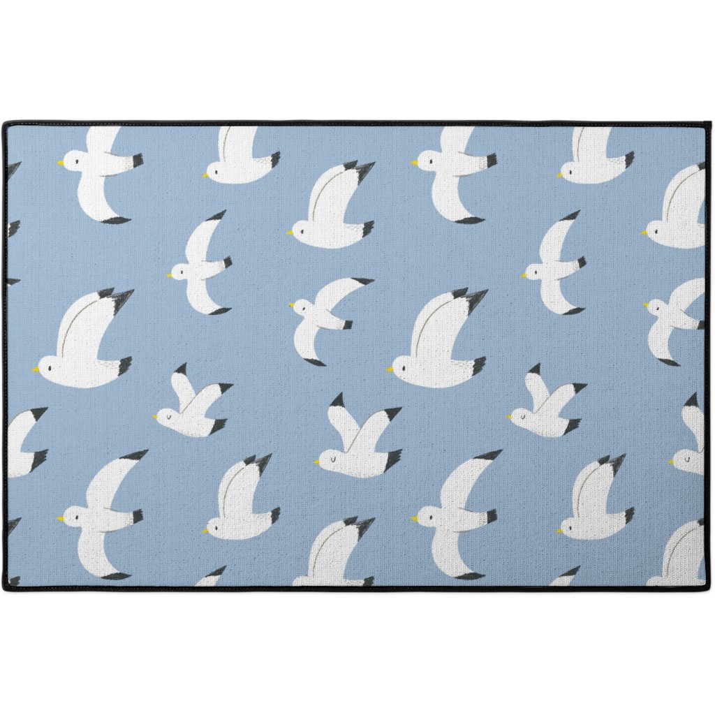 Seagulls in Flight - Blue Door Mat, Blue