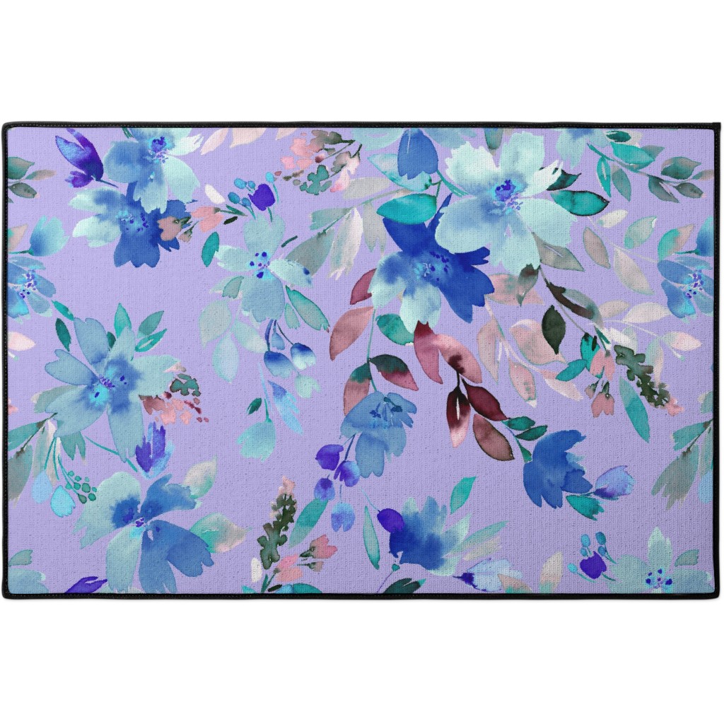 Very Peri Summer Floral - Purple Door Mat, Purple