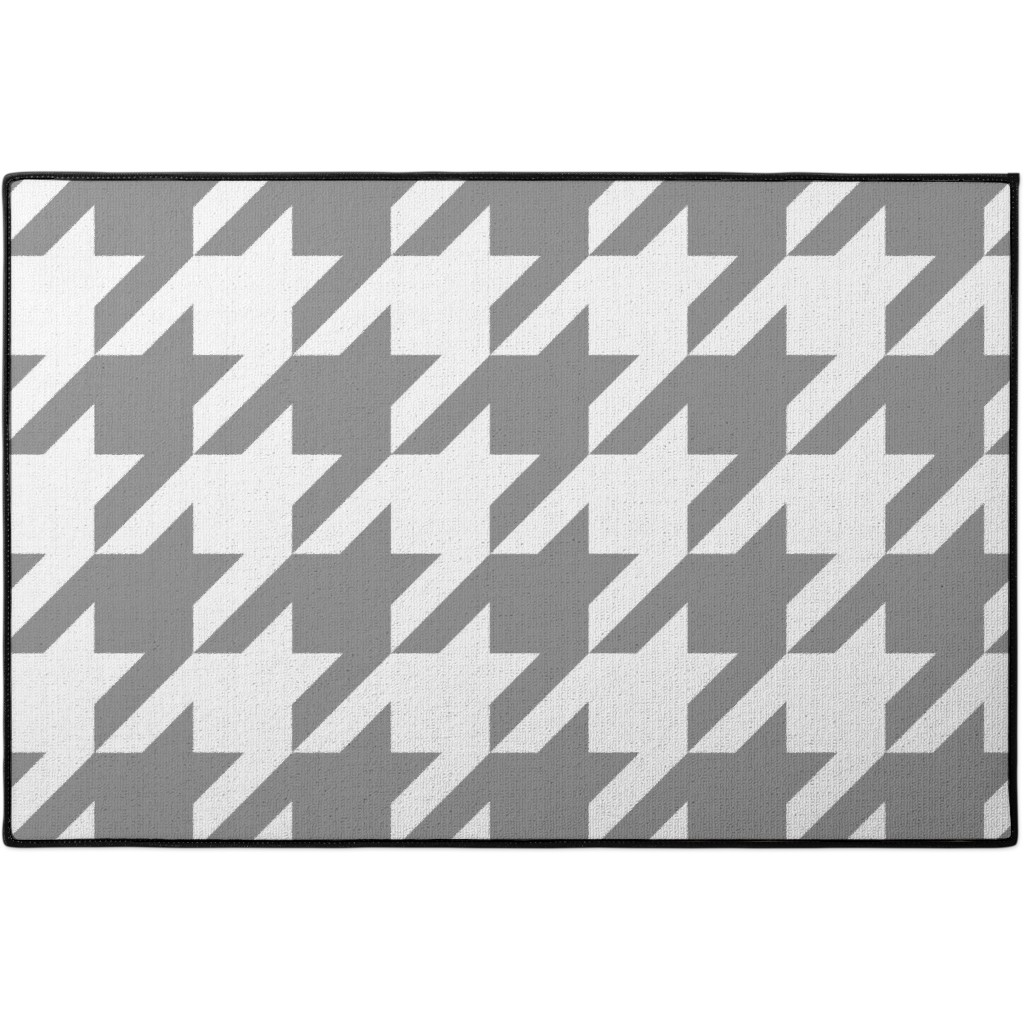 Modern Houndstooth Check - Grey and White Door Mat, Gray