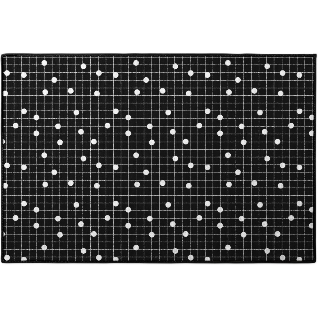 Dot Line - Black and White Door Mat, Black