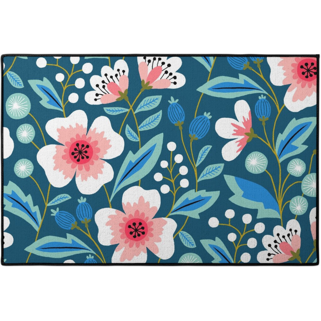 Colorful Spring Flowers Pink on Blue Door Mat Shutterfly