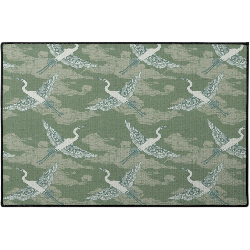 Egrets - Green Door Mat, Green