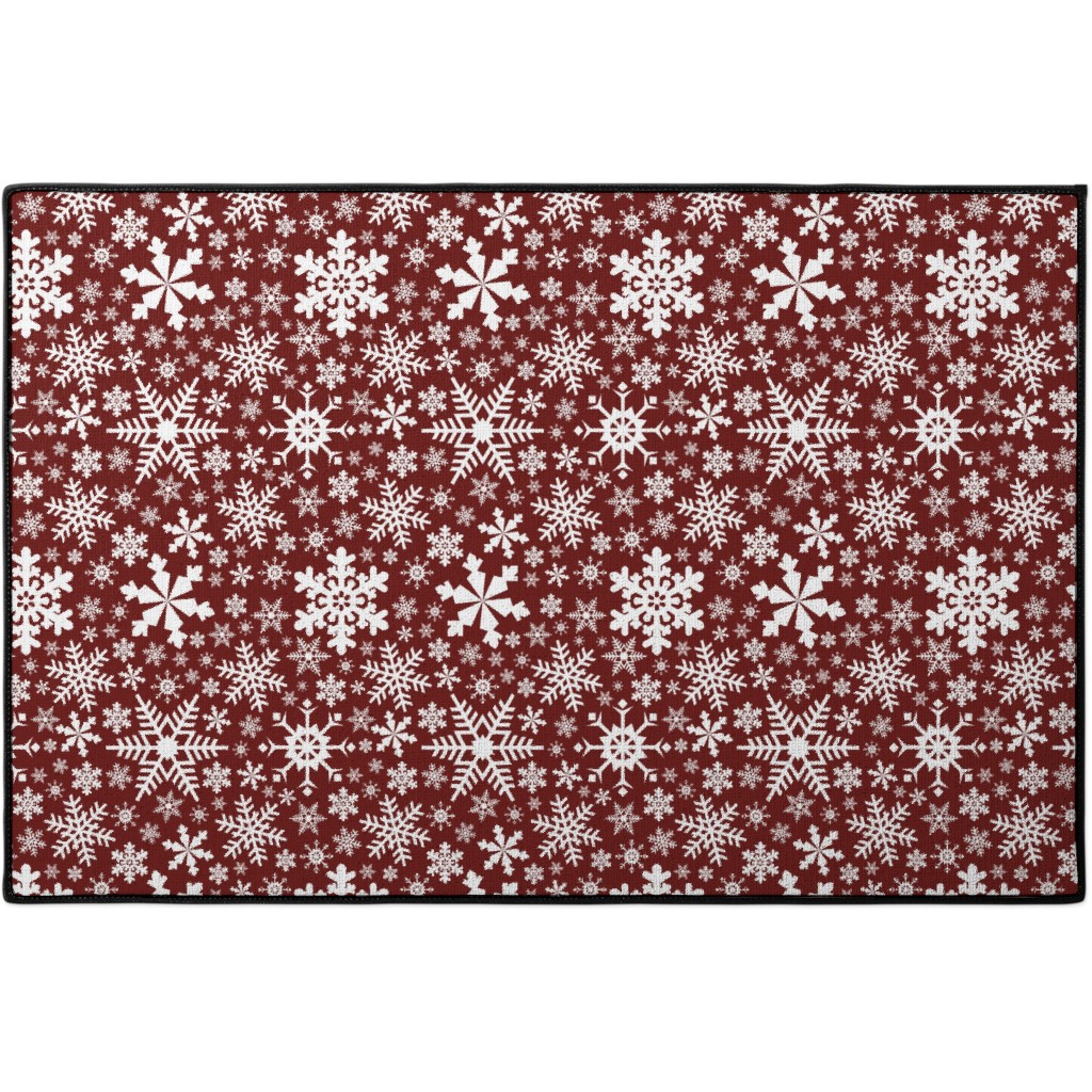 Christmas White Snowflakes on Red Background Door Mat, Red