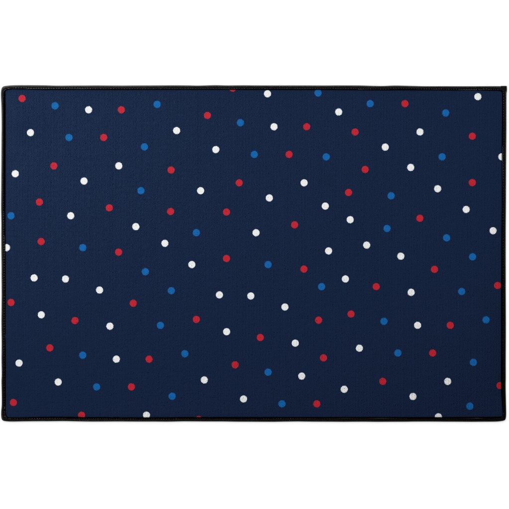 Mixed Polka Dots - Red White and Royal on Navy Blue Door Mat, Blue