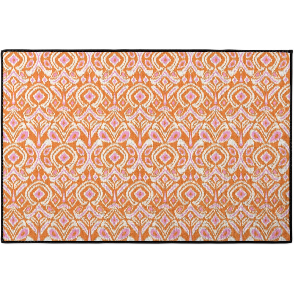 Ikat Flower - Orange and Pink Door Mat, Orange
