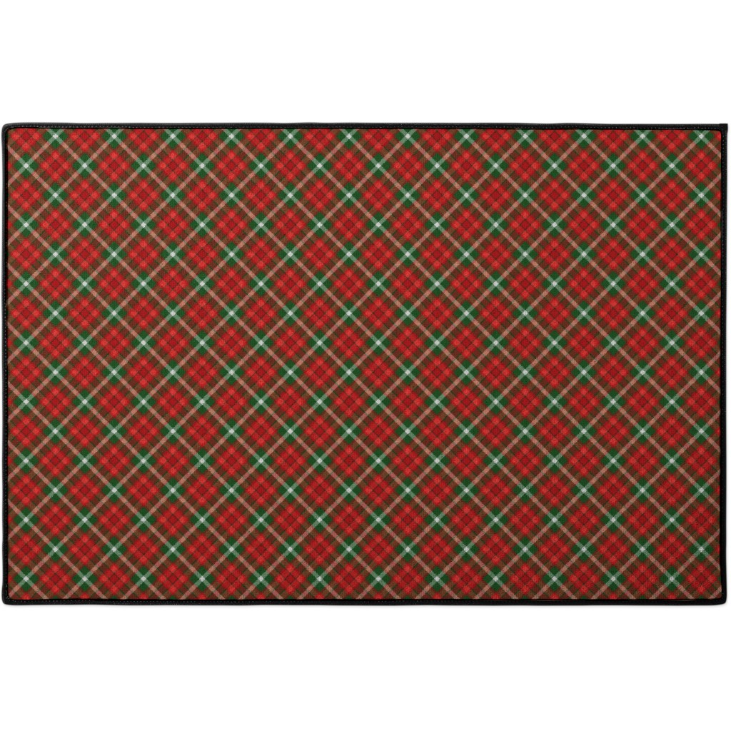 Christmas Plaid - Red and Green Door Mat, Red