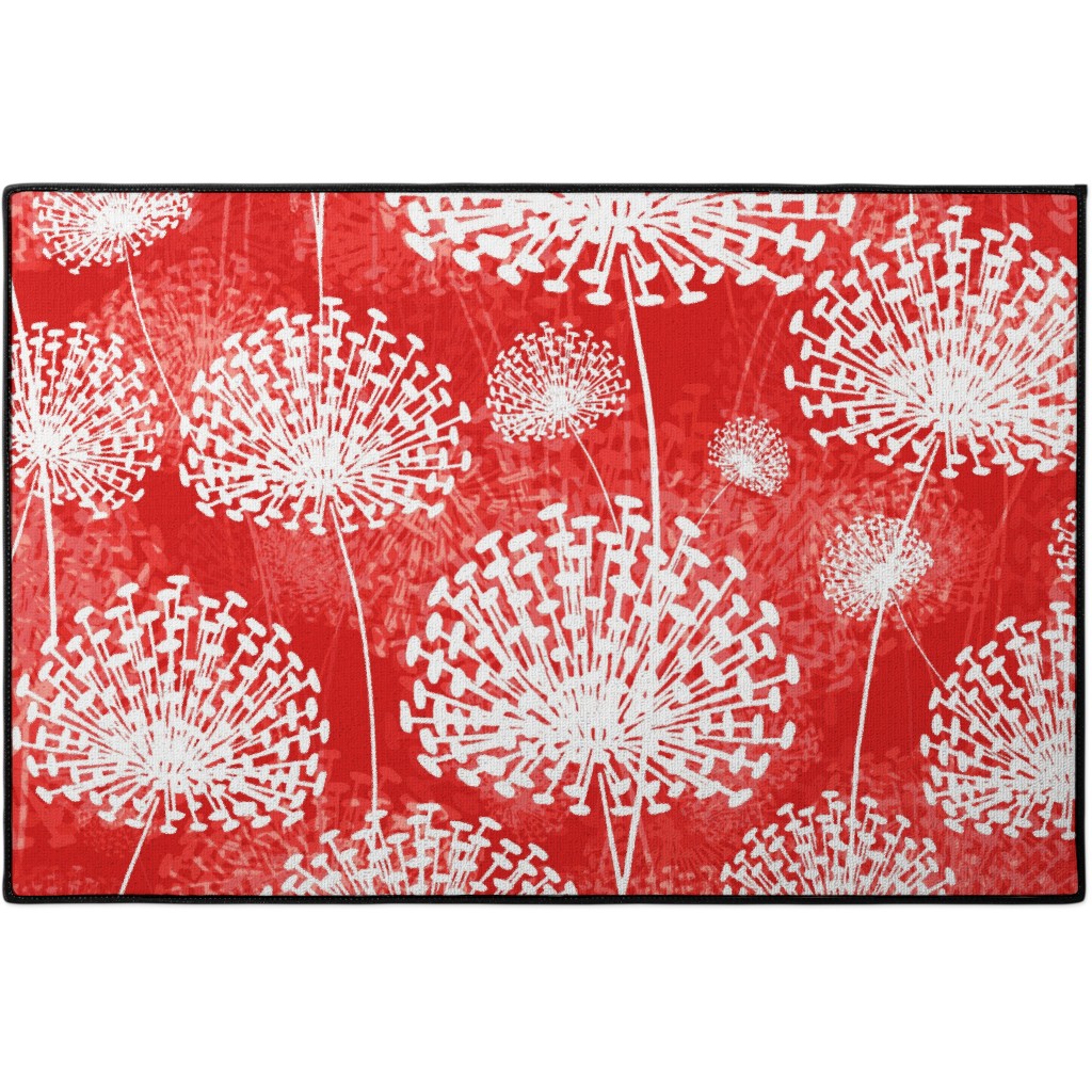 Dandelions - White on Red Door Mat, Red