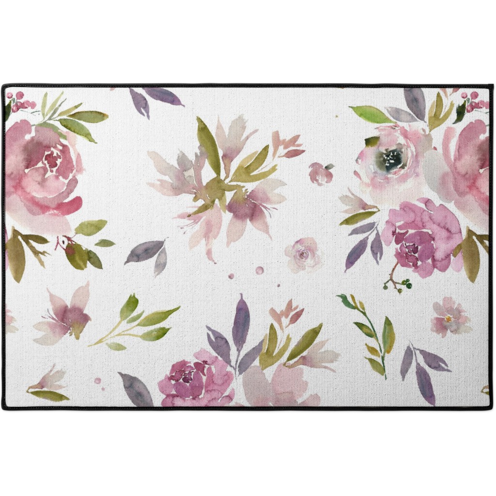 33 mauve floral large scale floral pink and purple watercolor flowers door mat