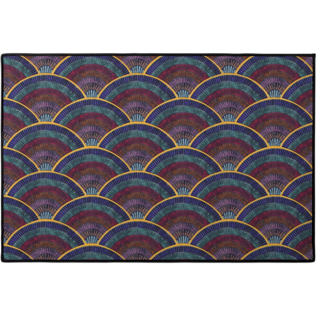 Moody Art Deco Tile - Dark Door Mat, Multicolor