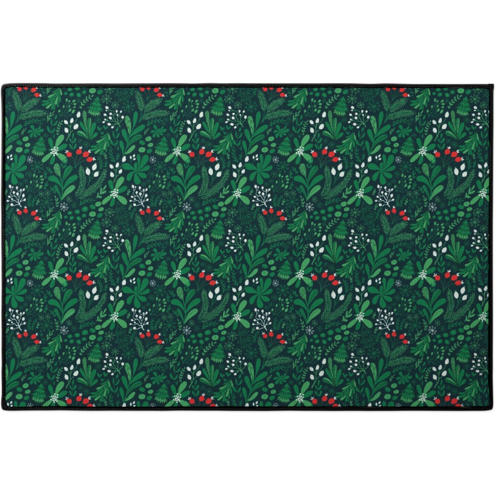 Merry Christmas Botanical - Green Door Mat, Green