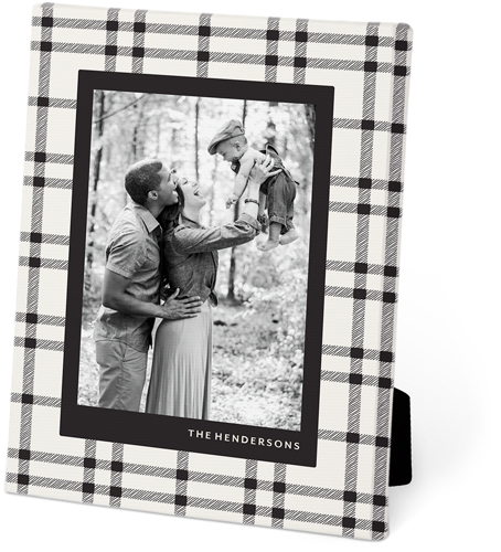 Neutral Plaid Frame Easel Back Canvas, 5x7, No Frame, Easel Back Canvas, Gray, charcoal