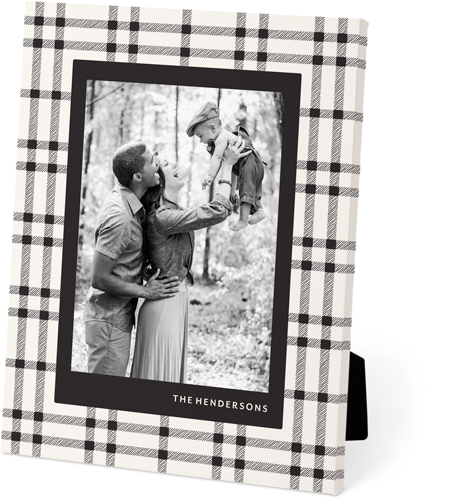 Neutral Plaid Frame Easel Back Canvas, 8x10, No Frame, Easel Back Canvas, Gray, charcoal