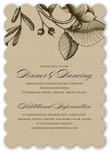 Rustic And Floral Wedding Enclosure Card, Brown, Pearl Shimmer Cardstock, Scallop