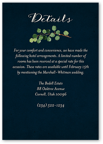 Woodgrain Floral Wedding Enclosure Card, Blue, Matte, Pearl Shimmer Cardstock, Square, Navy