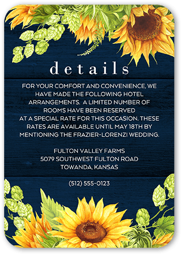 Bright Sunflower Wedding Enclosure Card, Blue, Matte, Signature Smooth Cardstock, Rounded