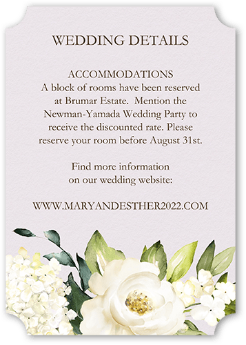 Blooming Beauty Wedding Enclosure Card, Purple, Pearl Shimmer Cardstock, Ticket