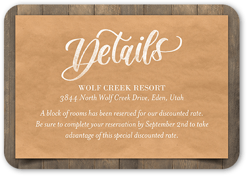 Rustic Scroll Wedding Enclosure Card, Brown, Matte, Signature Smooth Cardstock, Rounded, Camel