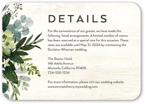 Naturally Green Wedding Enclosure Card, White, Pearl Shimmer Cardstock, Rounded