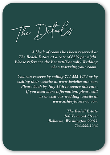 Elegant Formula Wedding Enclosure Card, Green, Pearl Shimmer Cardstock, Rounded, Seaweed