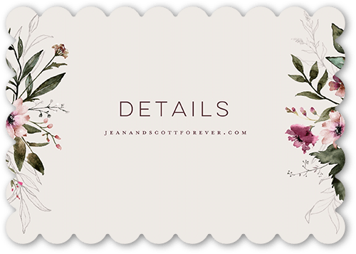 Delicate Perennials Wedding Enclosure Card, Purple, Pearl Shimmer Cardstock, Scallop