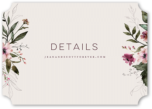Delicate Perennials Wedding Enclosure Card, Purple, Pearl Shimmer Cardstock, Ticket