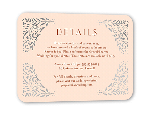 Wonderful Weave Wedding Enclosure Card, Pink, Silver Foil, Pearl Shimmer Cardstock, Rounded, Chenille