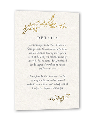 Spectacular Spruce Wedding Enclosure Card, Beige, Gold Foil, Matte, Pearl Shimmer Cardstock, Square, Antique White