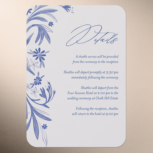 Floral Whimsy Wedding Enclosure Card, Blue, 100% Recycled Cardstock , Rounded, Blue