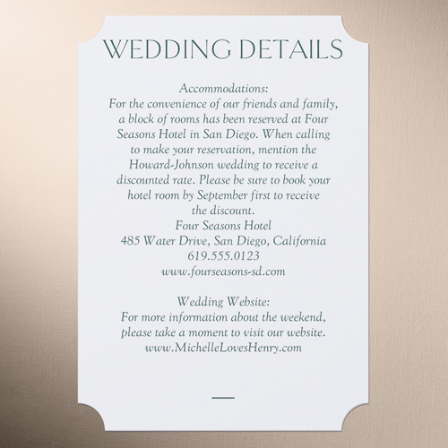 Editable Icon Wedding Enclosure Card, Green, Pearl Shimmer Cardstock, Ticket