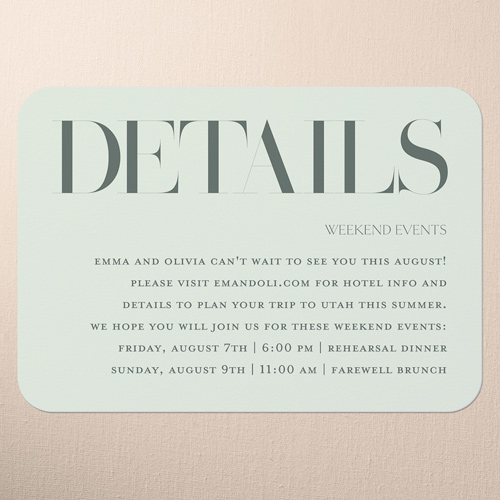 Serene Simplicity Wedding Enclosure Card, Green, Signature Smooth Cardstock, Rounded