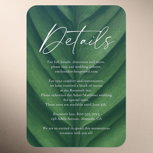 Leafy Lush Wedding Enclosure Card, Green, Matte, Signature Smooth Cardstock, Rounded, Dark Green