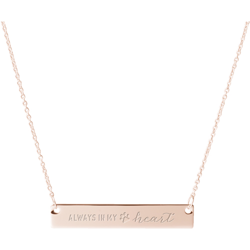 Paw Heart Engraved Bar Necklace, Rose Gold, Double Sided
