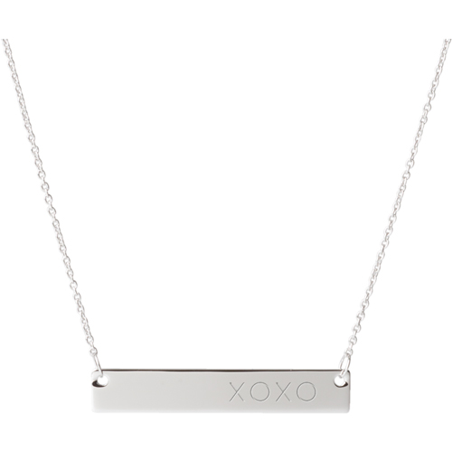 Hug Kiss Hug Engraved Bar Necklace, Silver, Single Sided