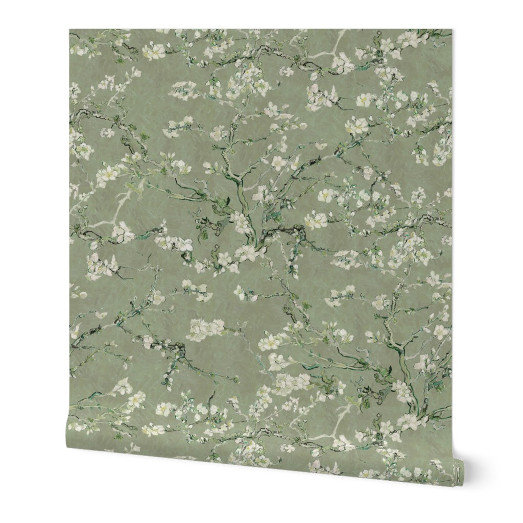 Almond Blossom - Sage Green Wallpaper, Test Swatch (2' x 1'), Prepasted Removable Smooth, Green
