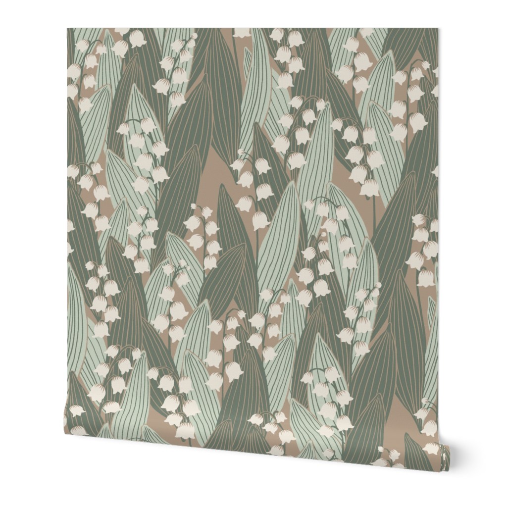 Vintage Lily of the Valley - Green Wallpaper, 2'x12', Prepasted Removable Smooth, Green