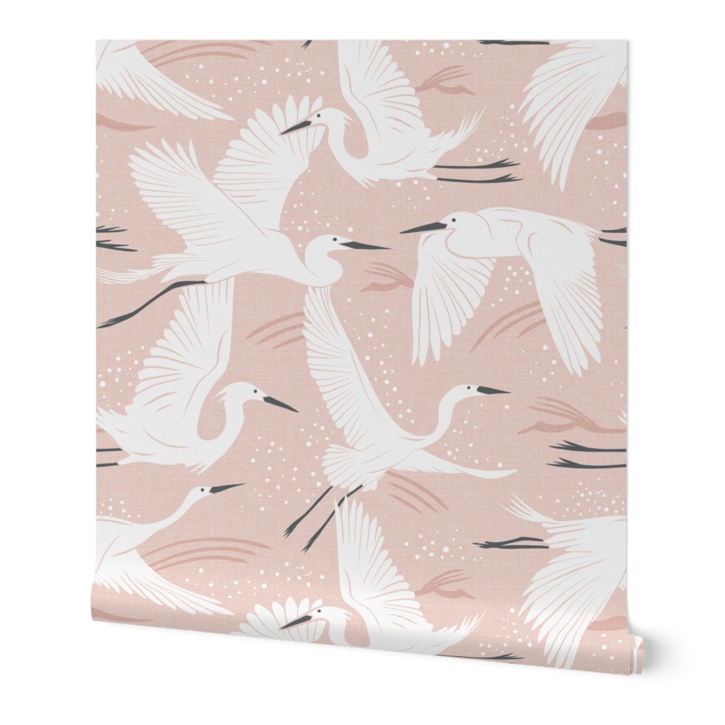 Soaring Wings Cranes Wallpaper, 2'x12', Prepasted Removable Smooth, Pink