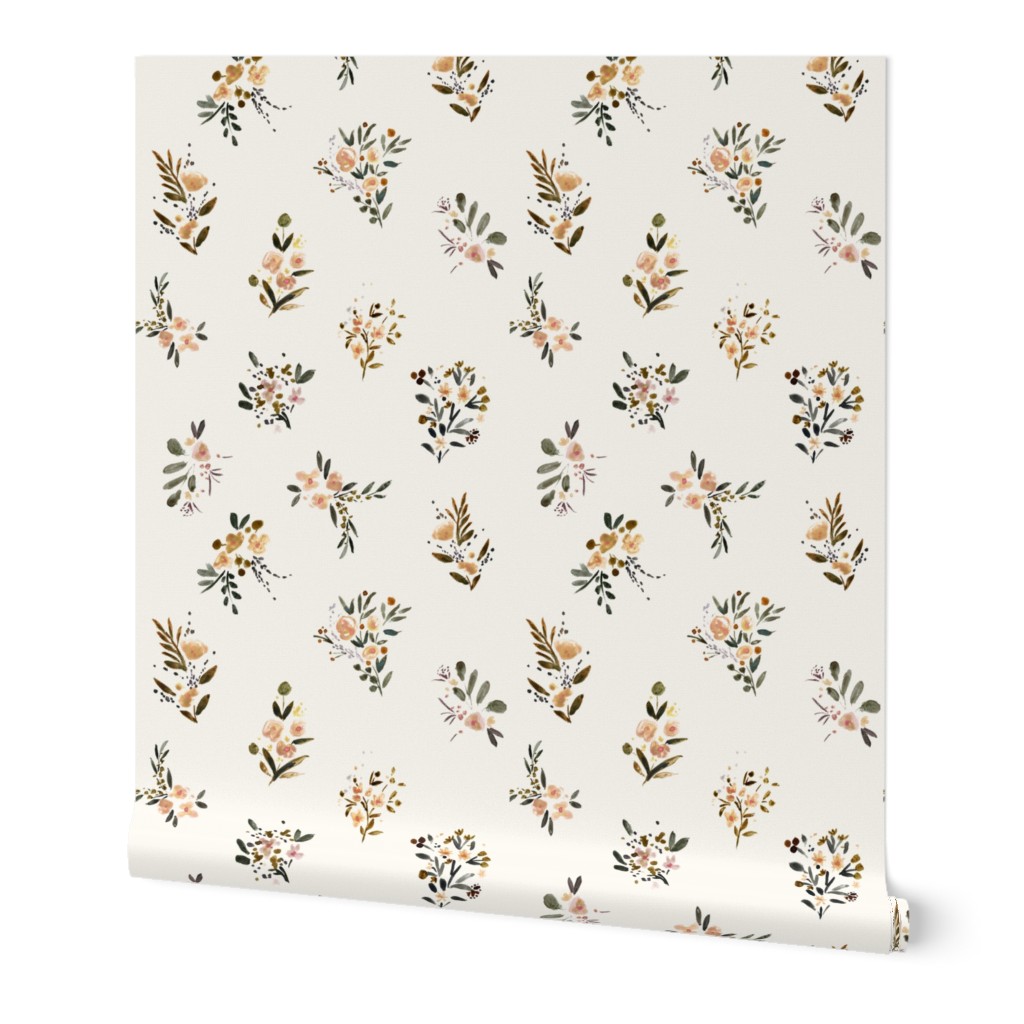 Meadow Floral - Neutral Wallpaper, 2'x3', Prepasted Removable Smooth, Beige