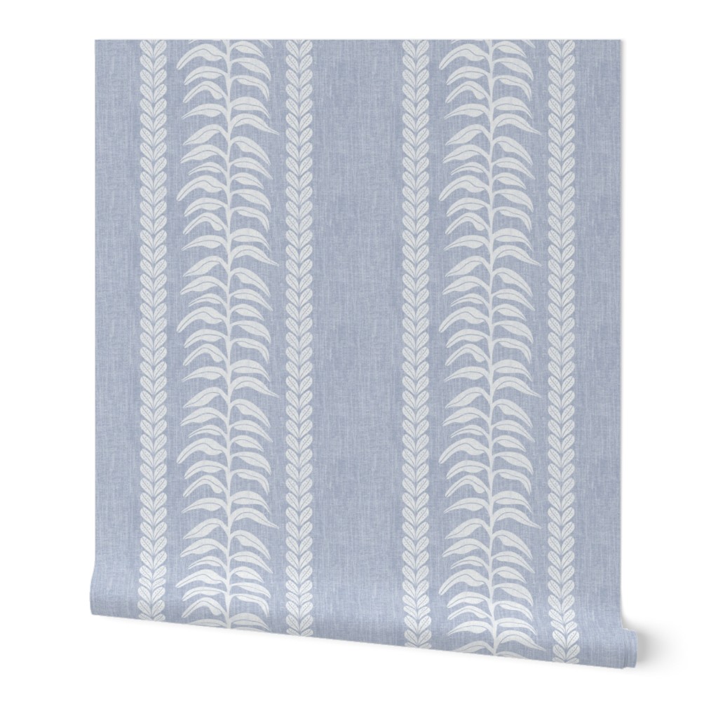 Palm Linen Stripe - White on Blue Wallpaper, 2'x9', Prepasted Removable Smooth, Blue