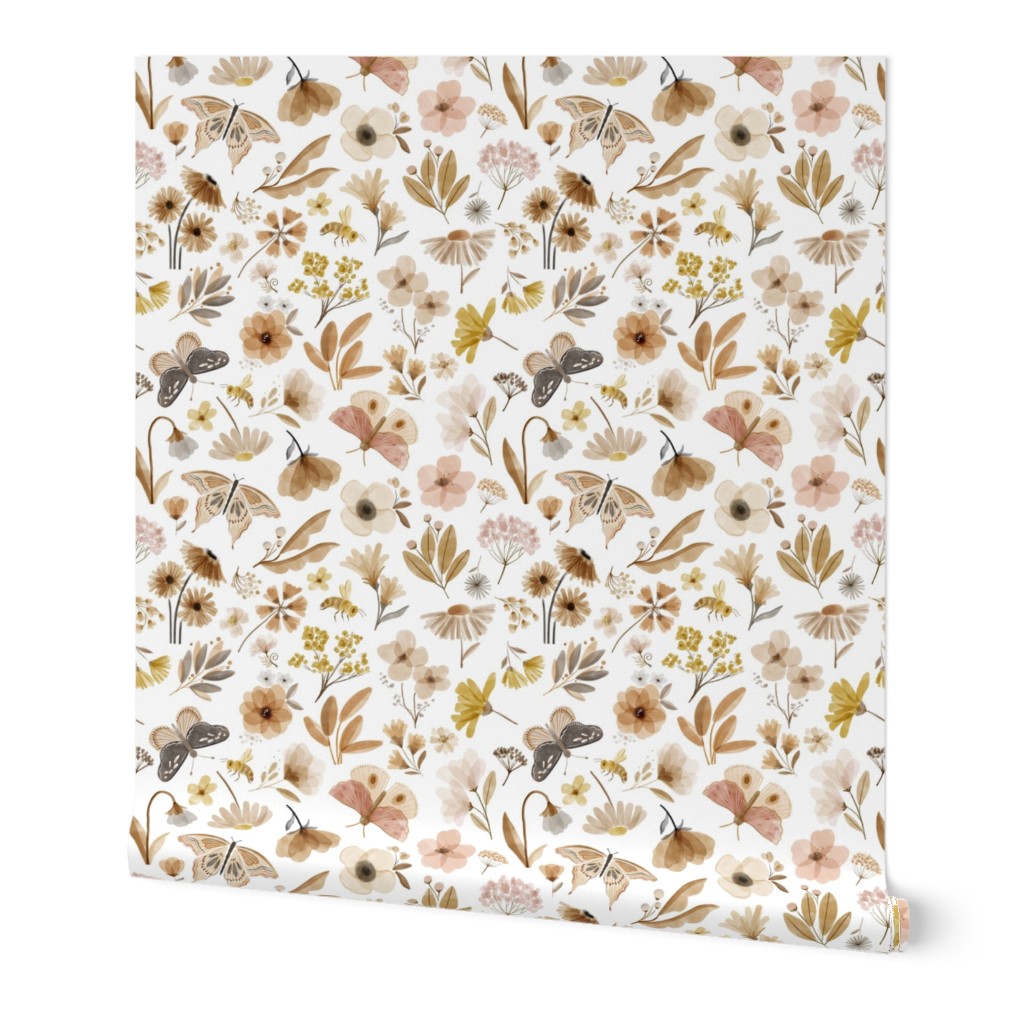 Botanica Gardens - Neutral Wallpaper, 2'x3', Prepasted Removable Smooth, Beige