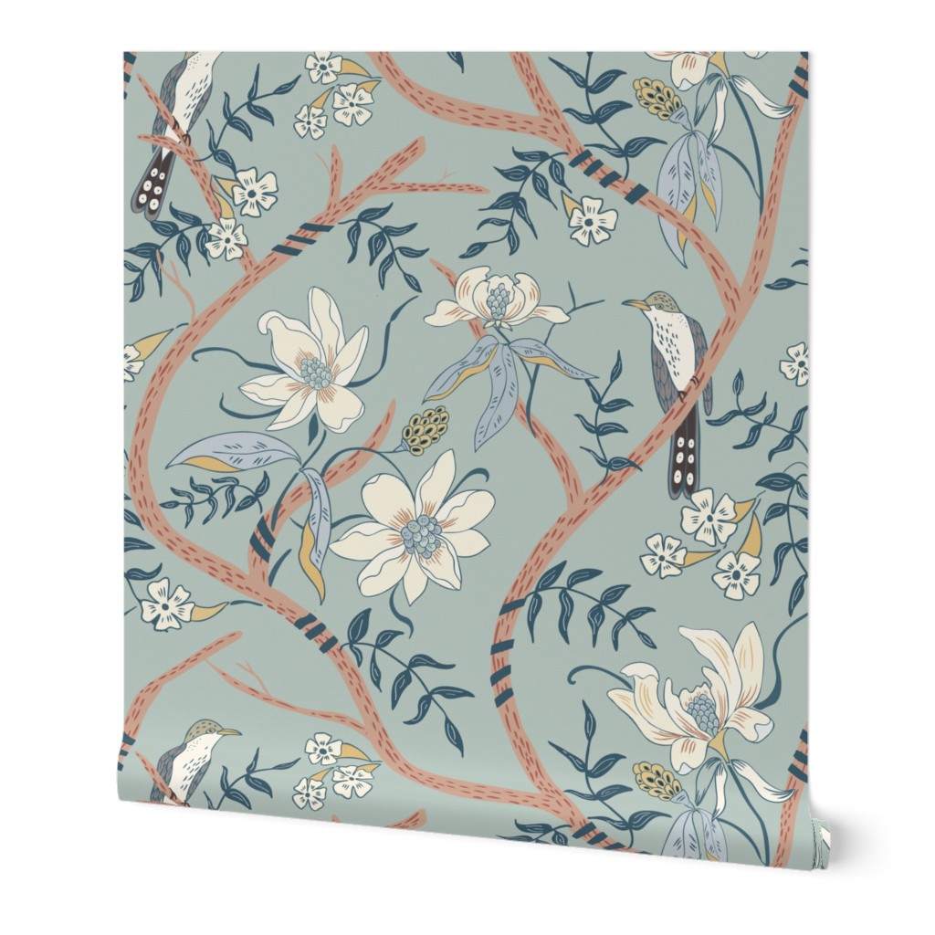 Yellow Billed Cuckoo - Blue Wallpaper, 2'x3', Prepasted Removable Smooth, Blue