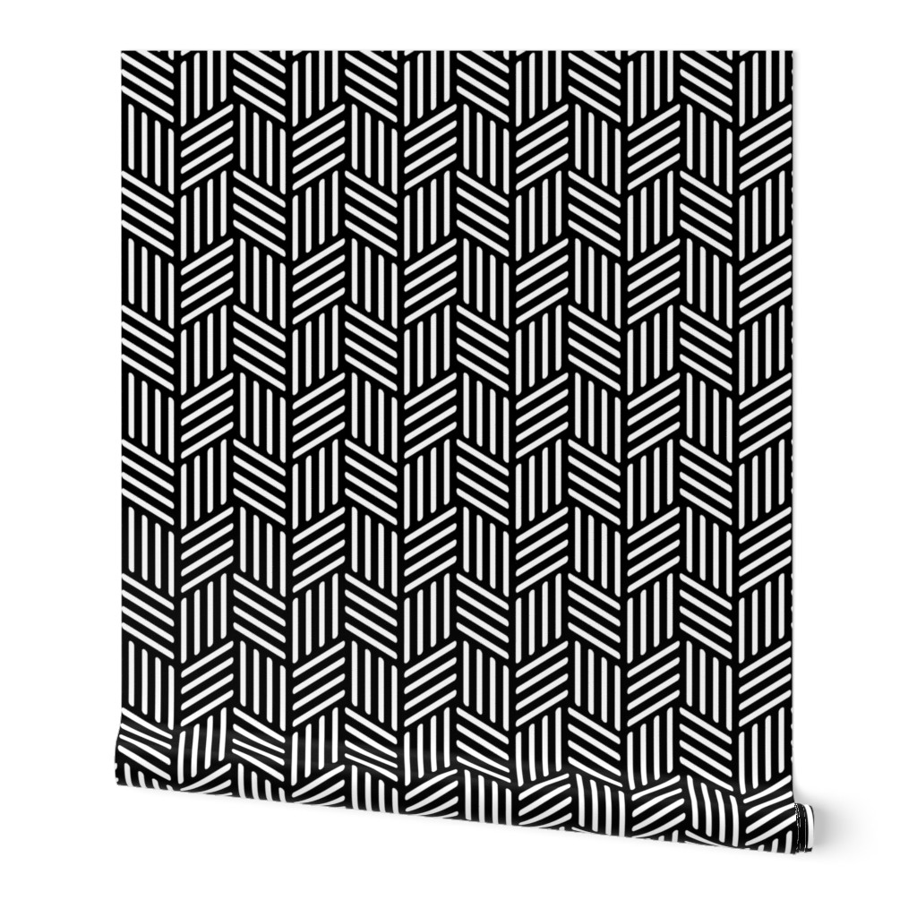 Geometric Abstract Lines - Black and White Wallpaper, 2'x9', Prepasted Removable Smooth, Black