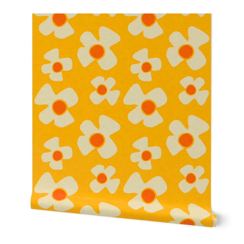 Daisy Floral - Yellow Wallpaper, Test Swatch (2' x 1'), Prepasted Removable Smooth, Yellow