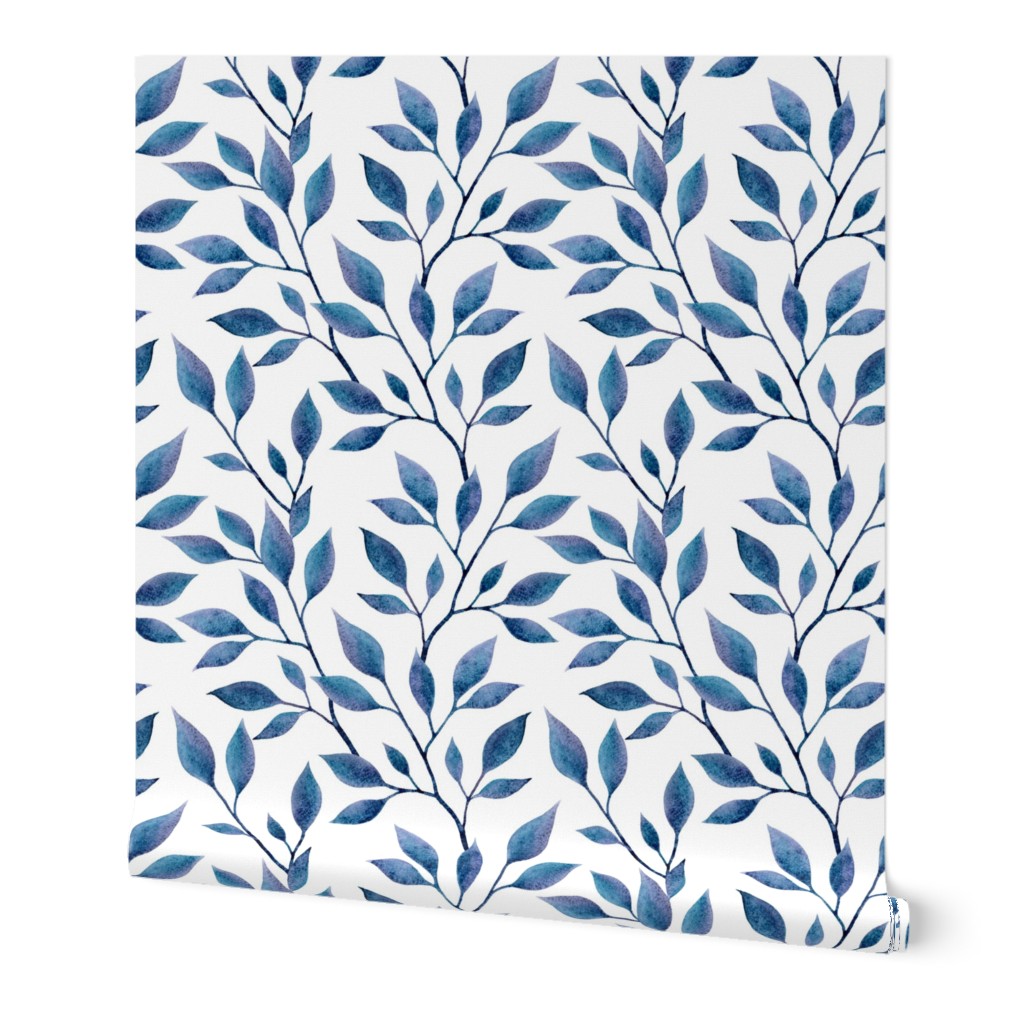 Magic Leaves - Blue Wallpaper, 2'x12', Prepasted Removable Smooth, Blue