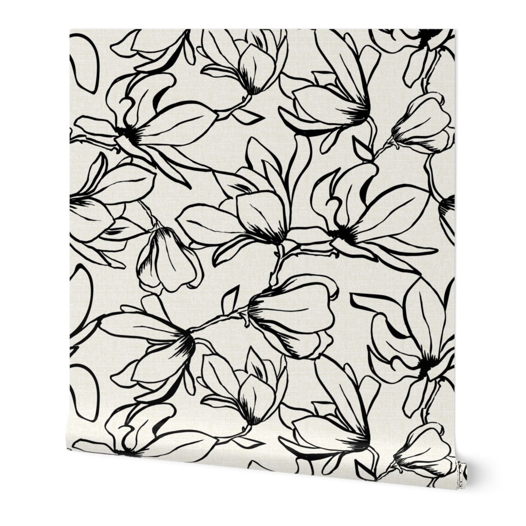 Magnolia Garden - Textured - White & Black Wallpaper, 2'x9', Prepasted Removable Smooth, Beige