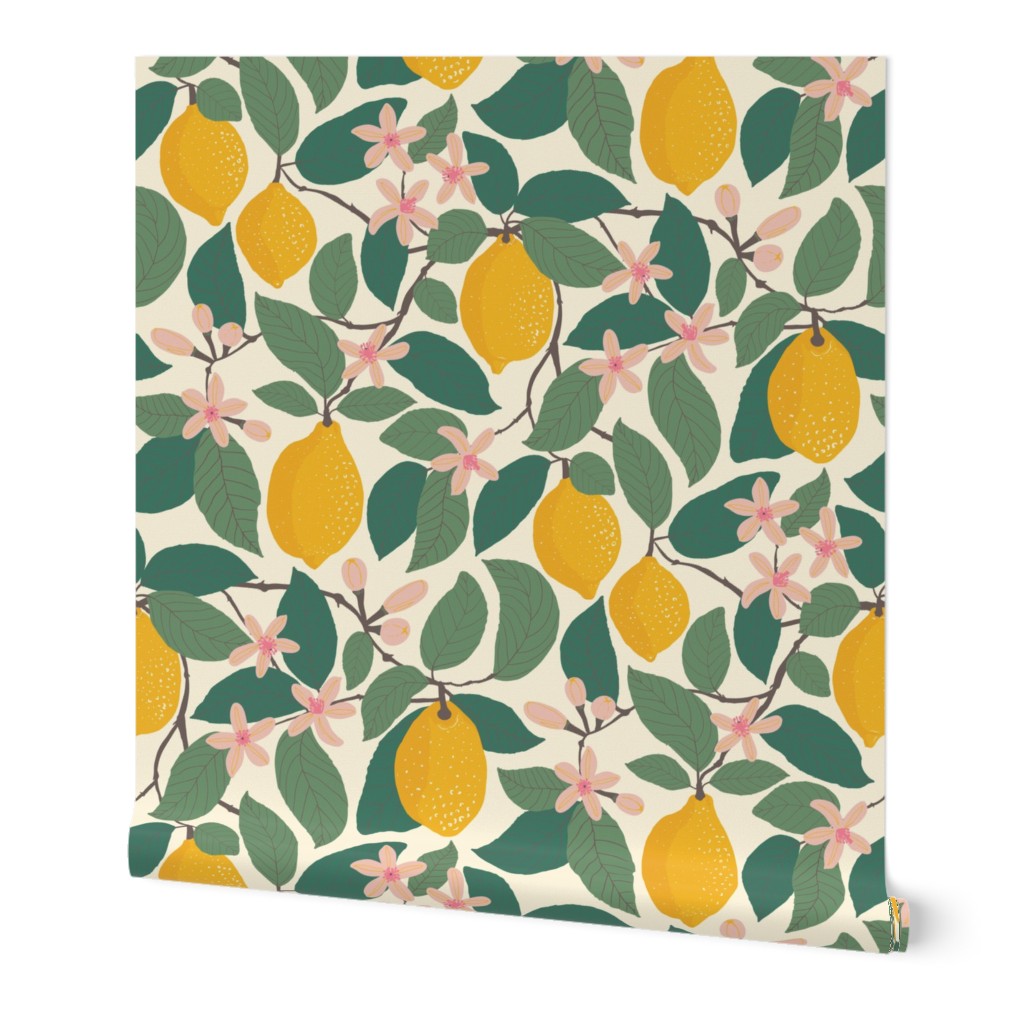 Lemon Tree - Yellow Wallpaper, 2'x12', Prepasted Removable Smooth, Yellow